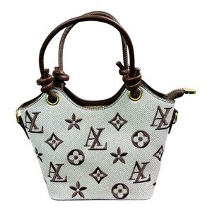 Designer Cream & Beige Monogram Canvas Crossbody Bag